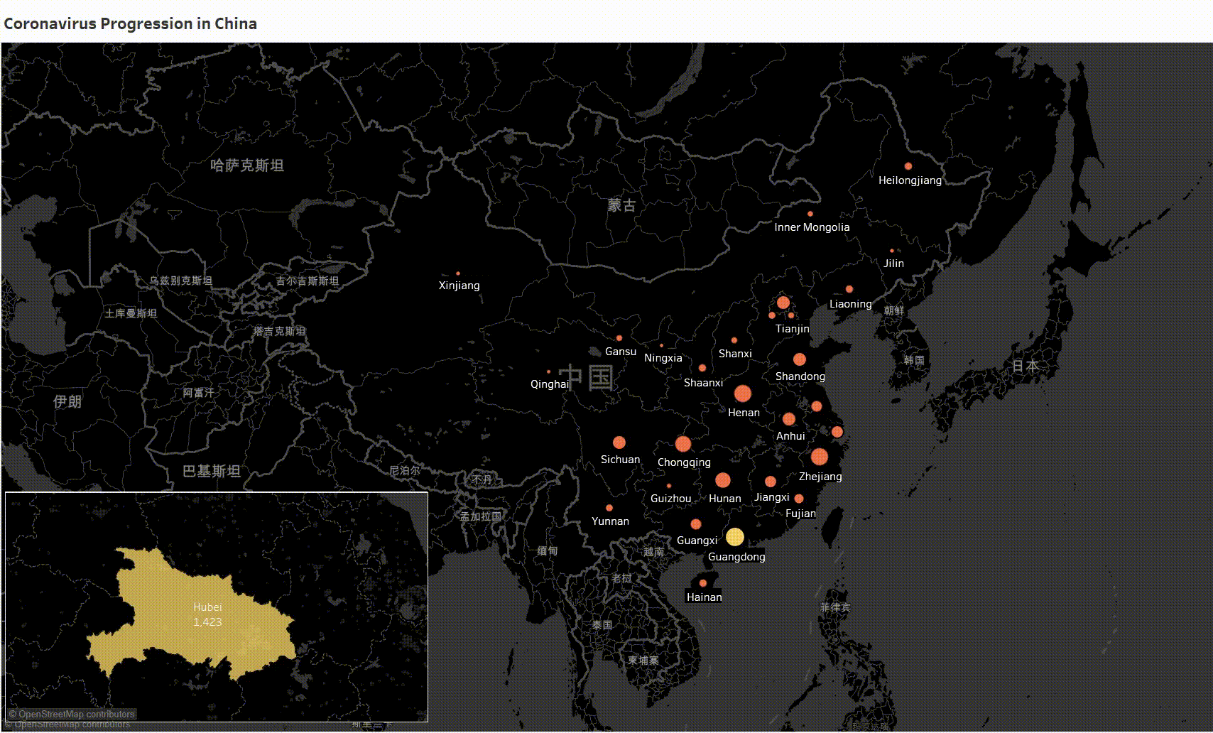 译用tableau可视化数据分析新型冠状病毒爆发过程
