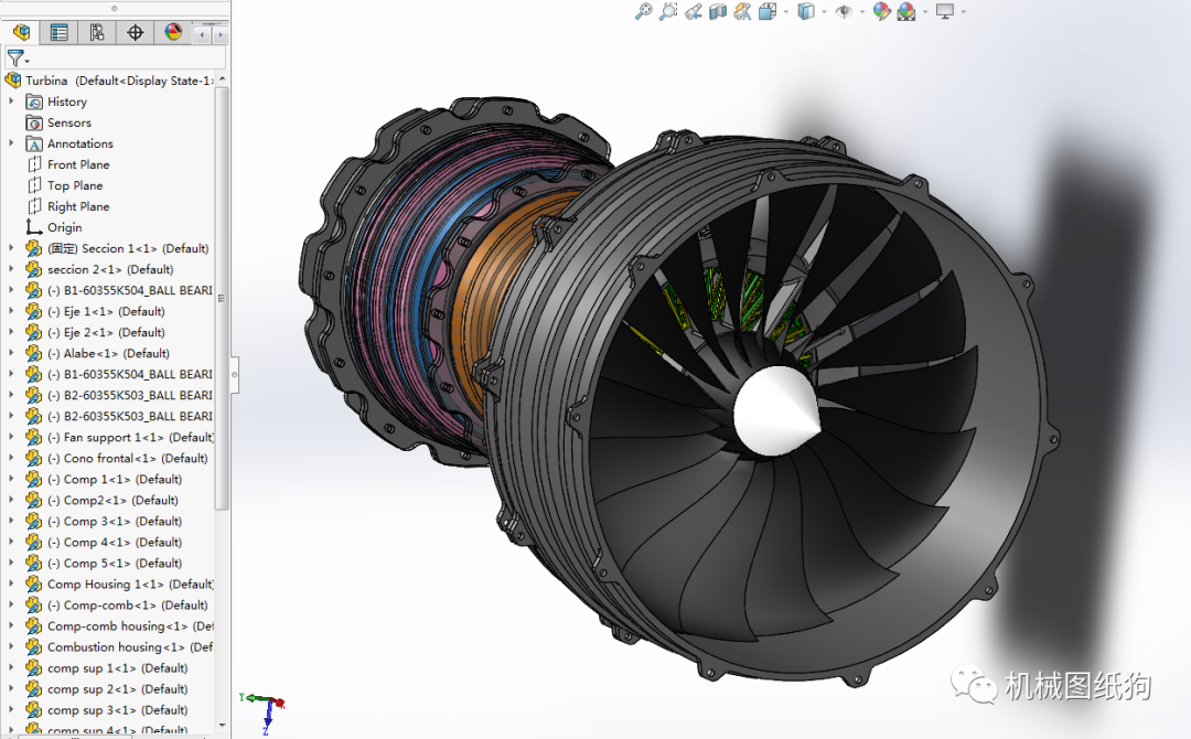 发动机电机turbinereplica涡轮机3d图纸solidworks设计