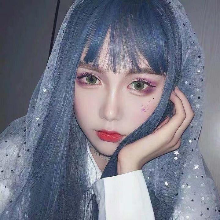 假发女韩版空气刘海长直发烟灰蓝原宿cosplay二次元整