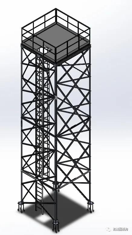 工程机械钢结构塔架小平台3d图纸solidworks设计