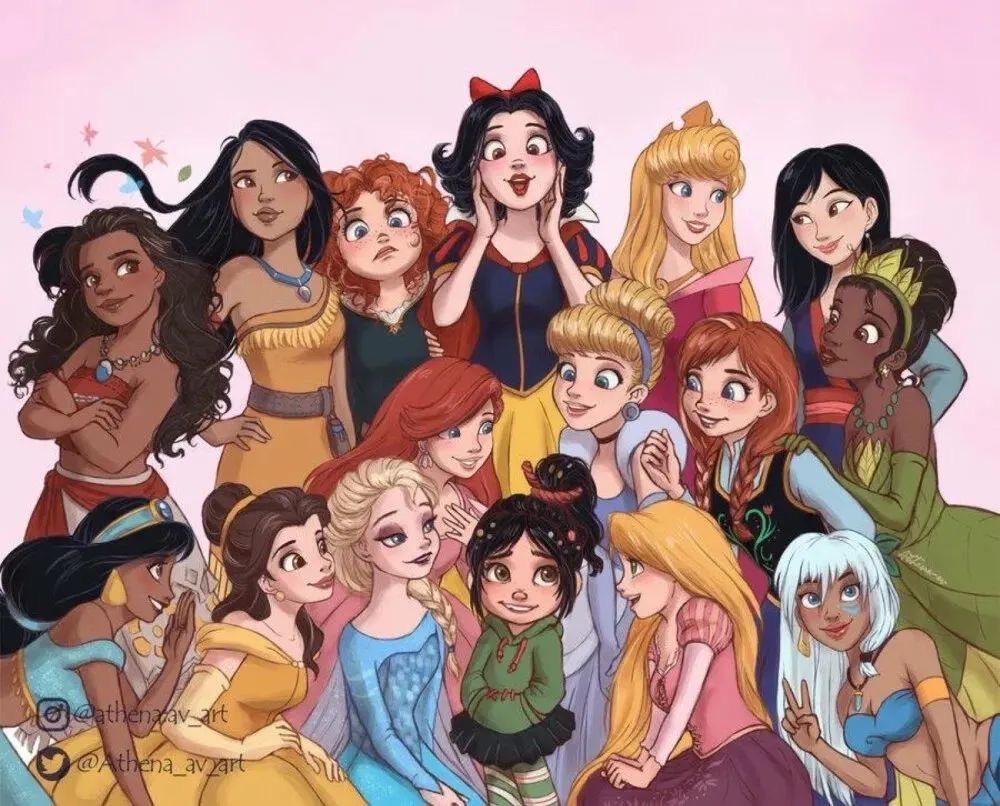 请问一下有没有迪士尼公主的全家福卡通图片的那种超级可爱的那种拜托