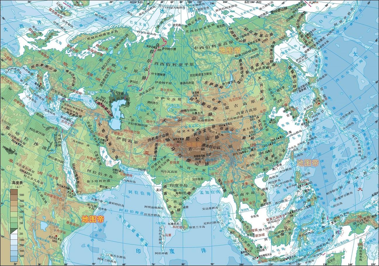 亚洲各国地形图东亚和东南亚