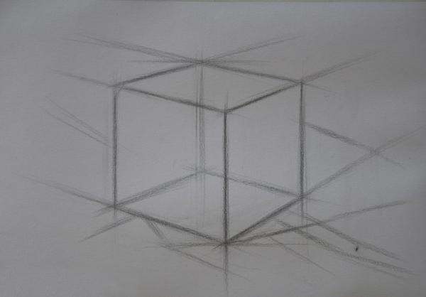 素描教程几何体画法之正方体画法