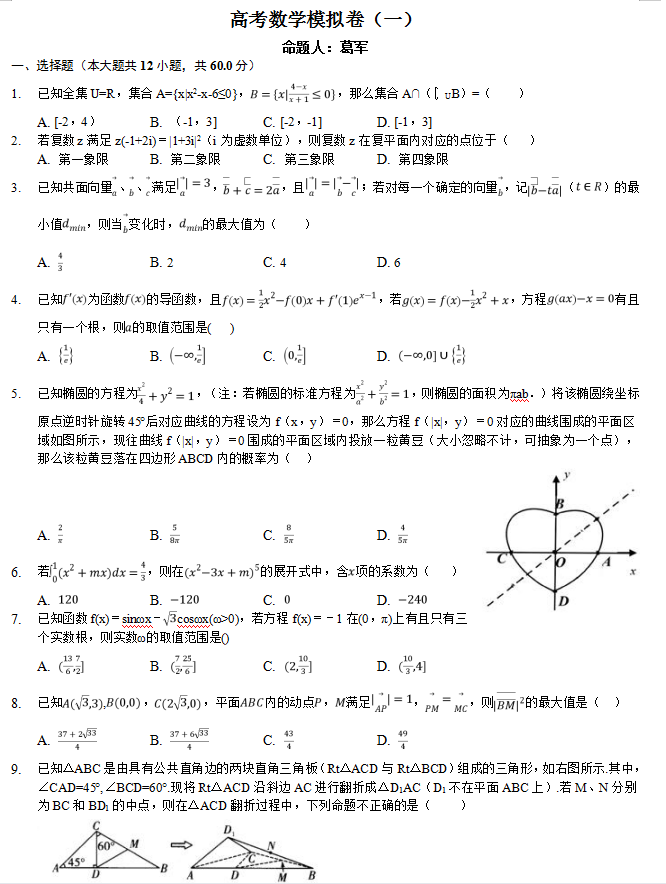 【葛军命题】高考数学模拟卷!考前必刷,逆袭黑马冲刺140!