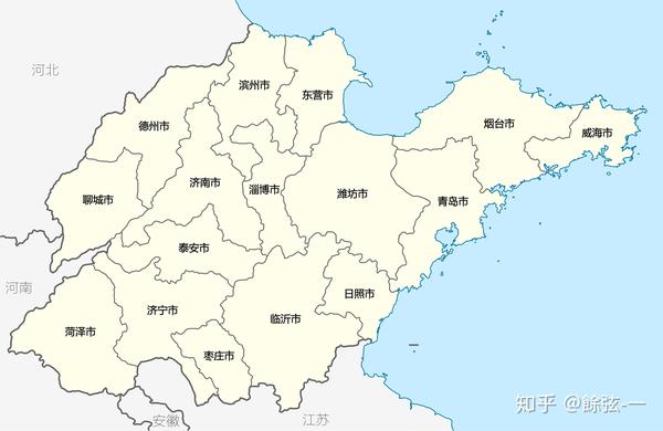 现代山东地级行政区简图(底图图源:维基百科)