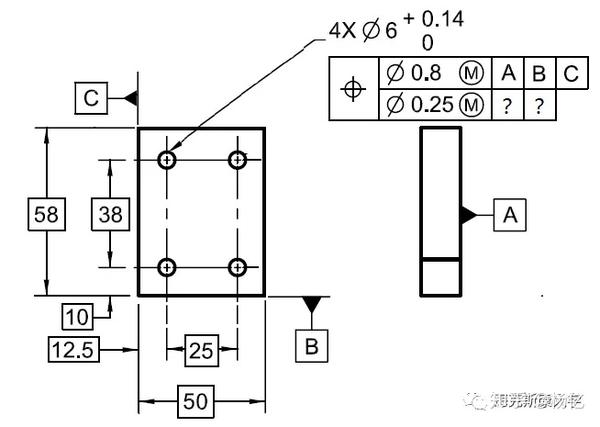 公差框格多行公用一个位置度公差符号; 每一行的参照基准必须要重复上