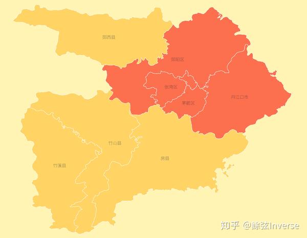 十堰市县级行政区简图(底图张湾区有连接茅箭区飞地的多余边界线,未