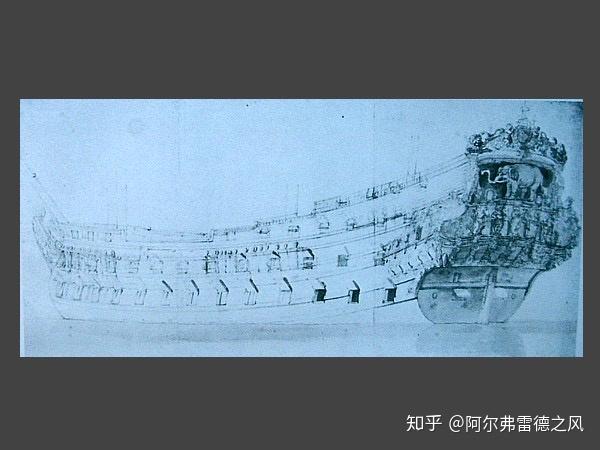 一艘模糊的"白象"号的素描."白象"号也是一艘大型80炮战列舰.