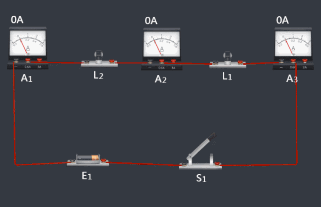 用nb物理实验直接在串联电路中接入三个电流表,观察示数,总结串联电路