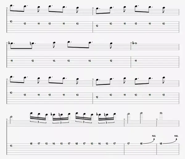 小节中使用了d洛克利亚调式;最后一小节中,g5和弦上使用了g多利亚调式