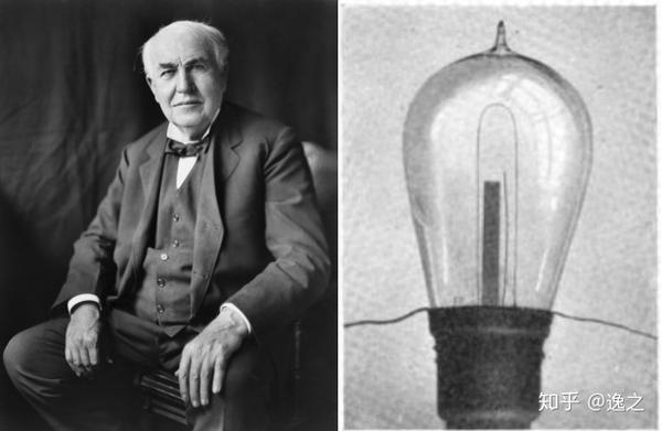 托马斯·阿尔瓦·爱迪生肖像及其发现爱迪生效应的灯泡(图片来自维基
