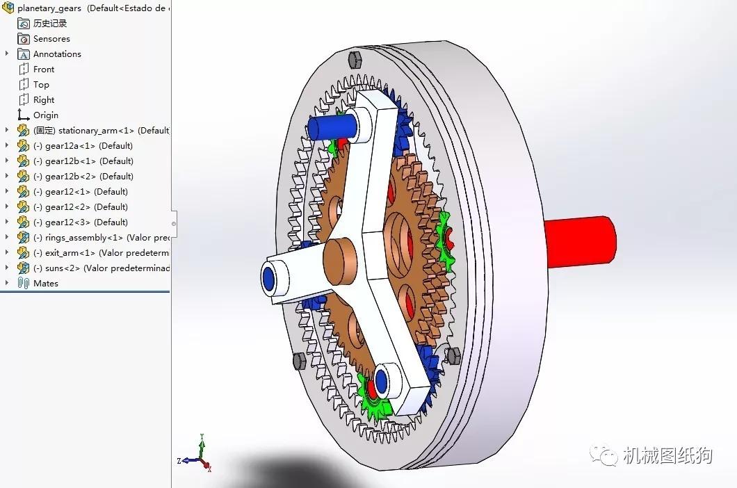 【差减变速器】planetary gears行星齿轮演示结构3d图纸 solidworks