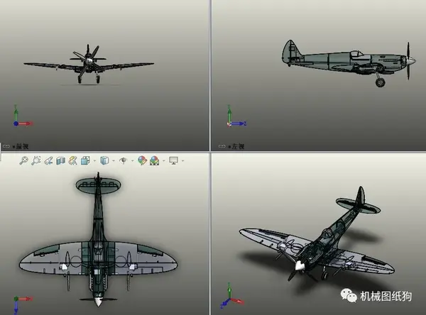 【飞行模型】spitfire mk xvi 喷火式战斗机rc模型3d图纸 solidworks