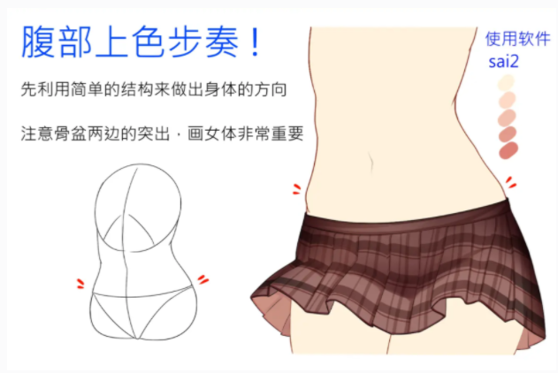 诱惑女性腹部肌肉上色要如何画