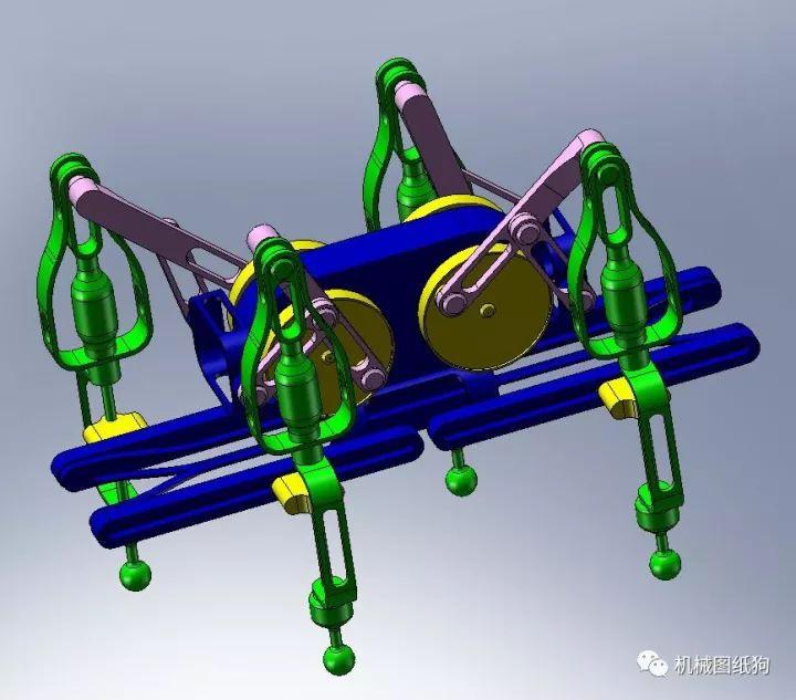 【精巧机构】1597简易精巧四足行走机构3d图纸 solidworks设计