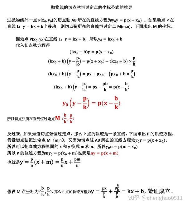 抛物线切点弦恒过定点的公式