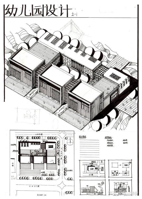 今日分享三:幼儿园设计(第一弹)--大禹手绘建筑快题优秀作品欣赏