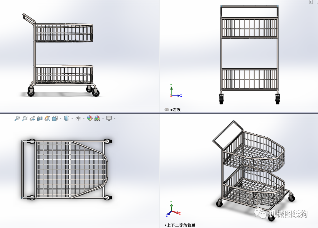 工程机械trolley双层超市手推车3d图纸solidworks设计