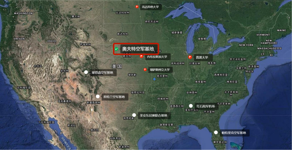 图为六个候选基地和四所联盟大学大概地理位置