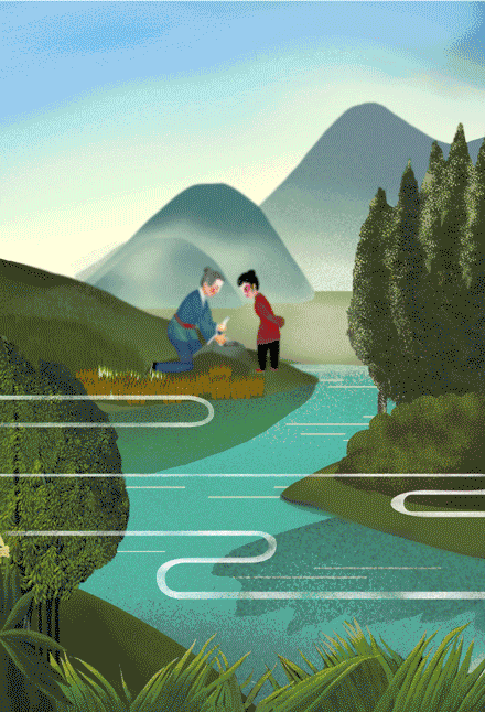 【gif】古代女子:在河边的老妇人,铁杵磨成针.