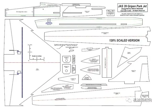 飞行模型jas39鹰狮战斗机航模设计图纸pdf格式