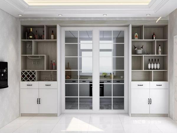 如果不想开放式厨房直面客厅,可以在两者之间设计吧台作隔断,还能