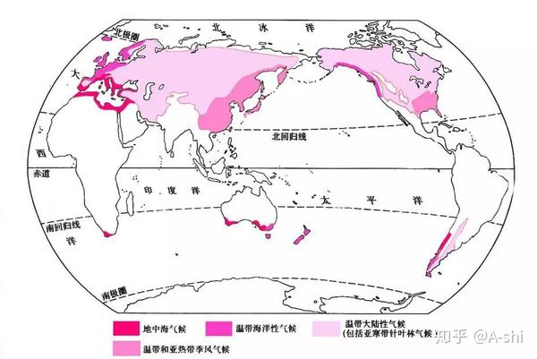 地中海气候分布图▼