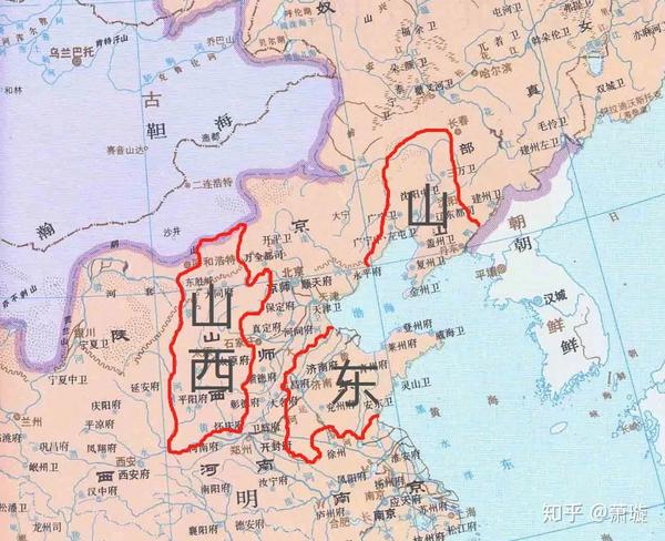 明代:山东省和山西省底图:谭其骧主编《中国历史地图集》