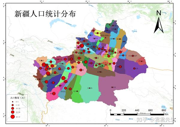 (49)专题图制作之人口地图(2)——新疆行政区人口分布