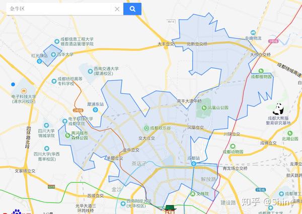 在地图上搜索成都市金牛区,会发现有一块飞地,也就是整个西华大学.