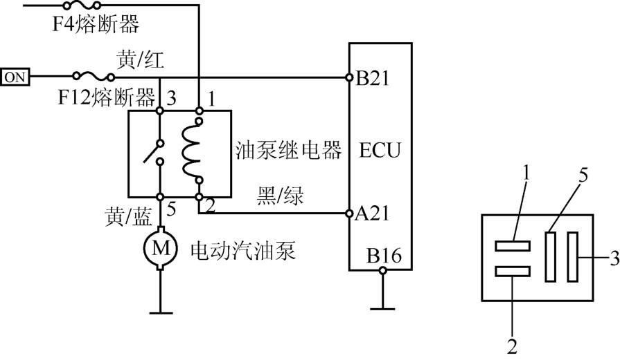 任务三节气门位置传感器及其检修>未购买> 图 2-6 汽油泵控制电路图