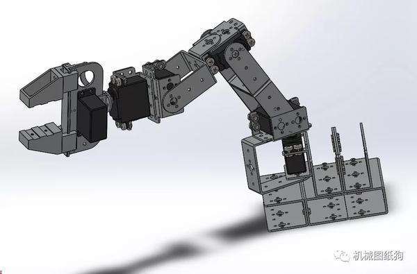 机器人伺服机械手mg995舵机驱动6自由度自带夹具3d图纸solidworks