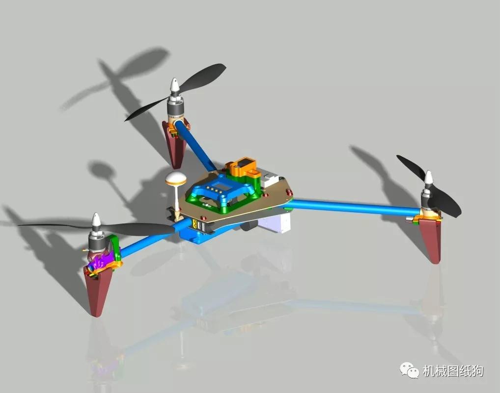 飞行模型660mm三轴旋翼无人机模型3d图纸stp格式