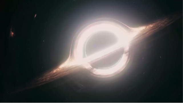 图一：电影星际穿越当中的黑洞，周围的亮环是由气体构成的吸积盘