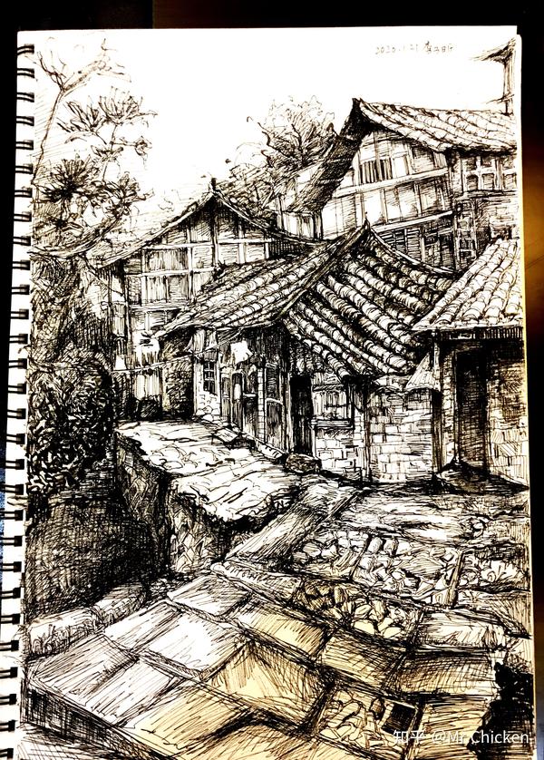 本店支持邮寄,五张八开包邮费(非偏远地区) 风景速写 针管笔水笔