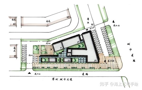 设计手绘|建筑快题设计中总平面图如何表现?