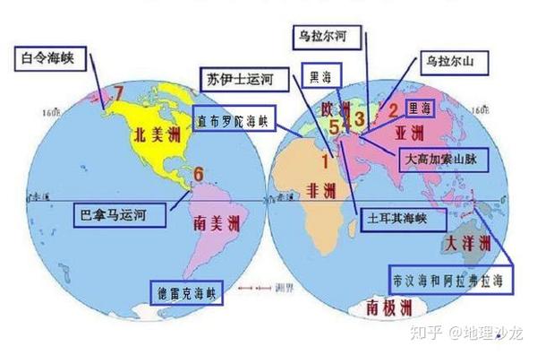 世界七大洲分界线山脉运河和海峡是大洲分界线的主要地理事物