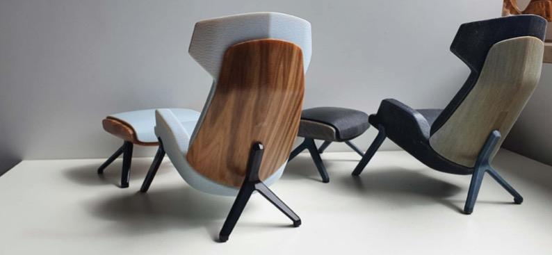 thinkable studio设计的椅子缩放模型,精准复制出木材及皮革纹理
