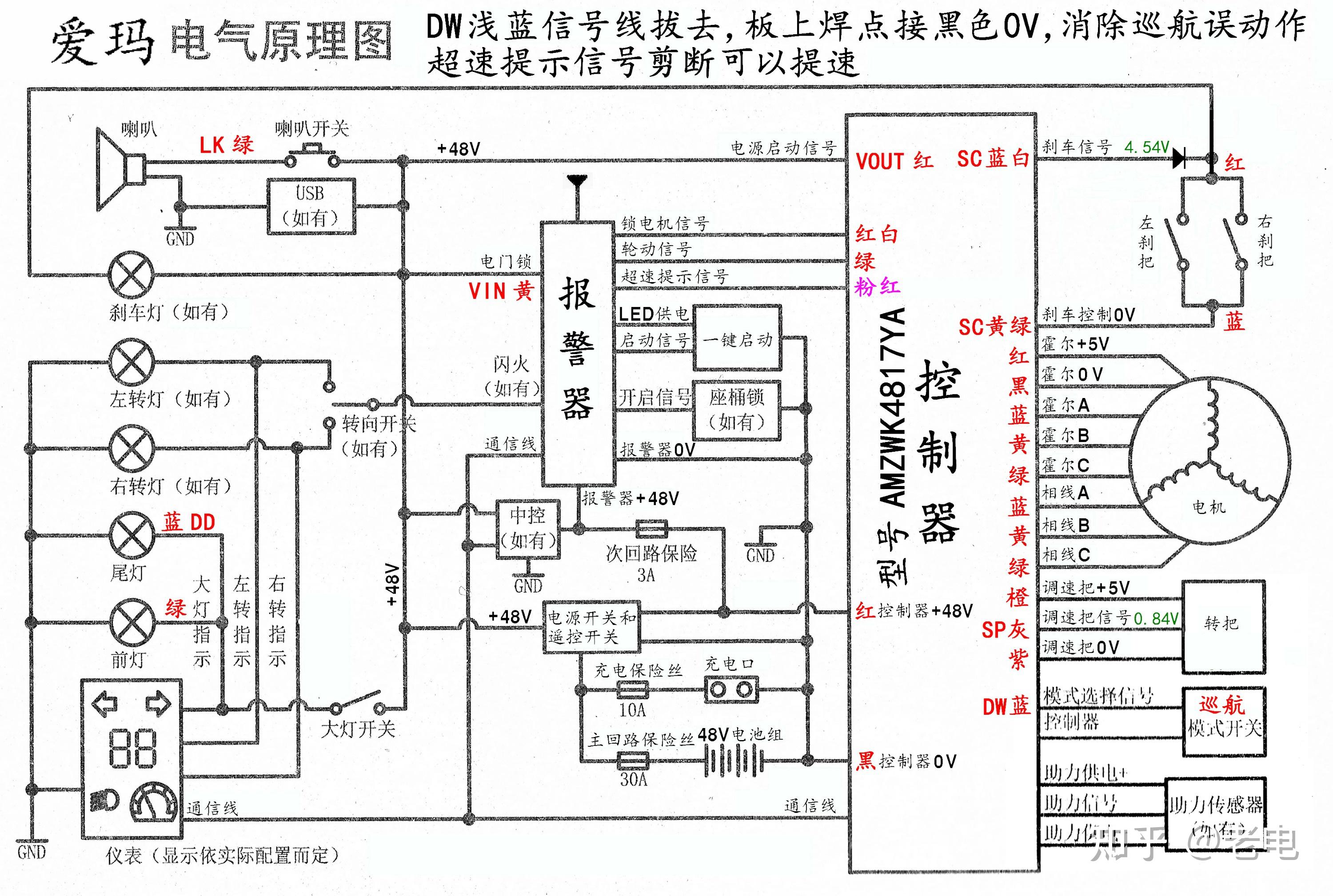 爱玛电动车amzwk4817ya控制器如何接线