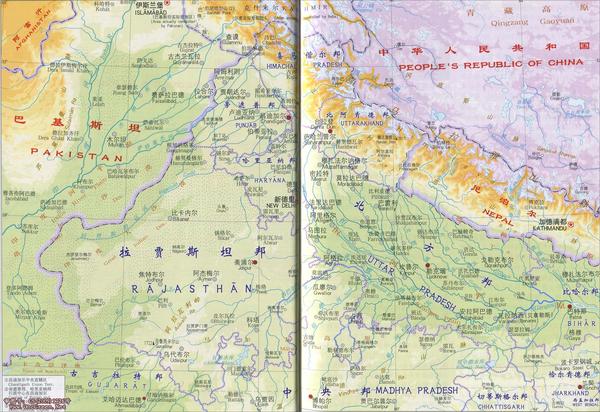 印度中北部地图.阿格拉是莫卧尔王朝的首都