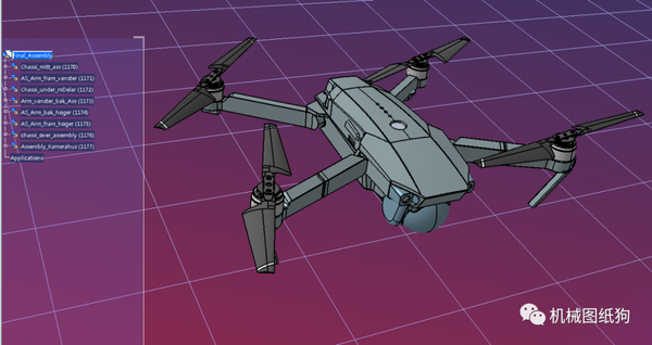 飞行模型djimavicpro四轴无人机3d数模图纸stp格式