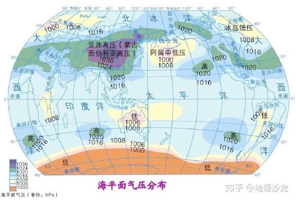 一月海平面等压线分布图