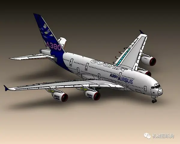 飞行模型airbus空中客车a380模型3d图纸solidworks设计