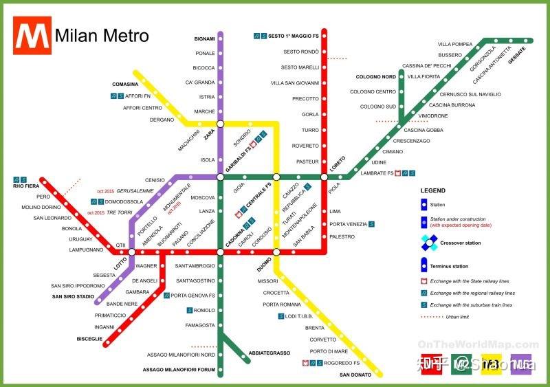 下面这个图是米兰的地铁图今天和大家聊一下在米兰如何选择租房,一般