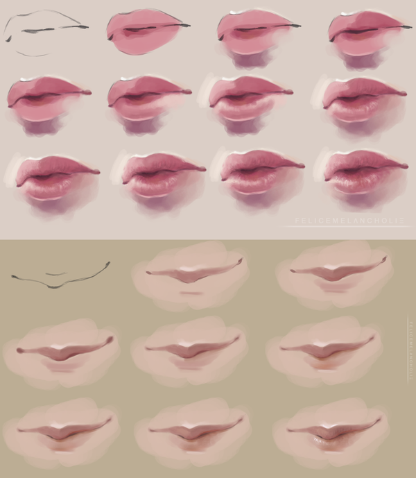 日系嘴唇不同角度的画法