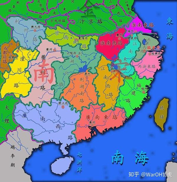 南宋初时的行政区划图,由此可见今日的巴蜀在当时被分为潼川路,夔州