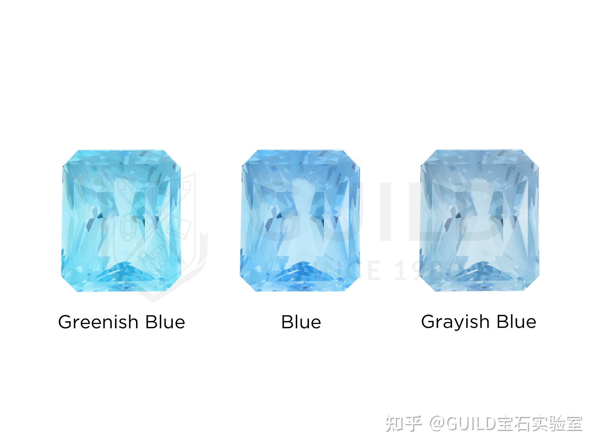 不同色调的海蓝宝石guild海蓝宝石颜色分级体系在guild颜色分级体系中