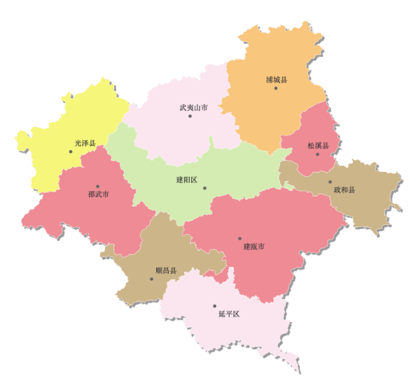 奇葩的是两个区之间还隔着县级市建瓯市和顺昌县.