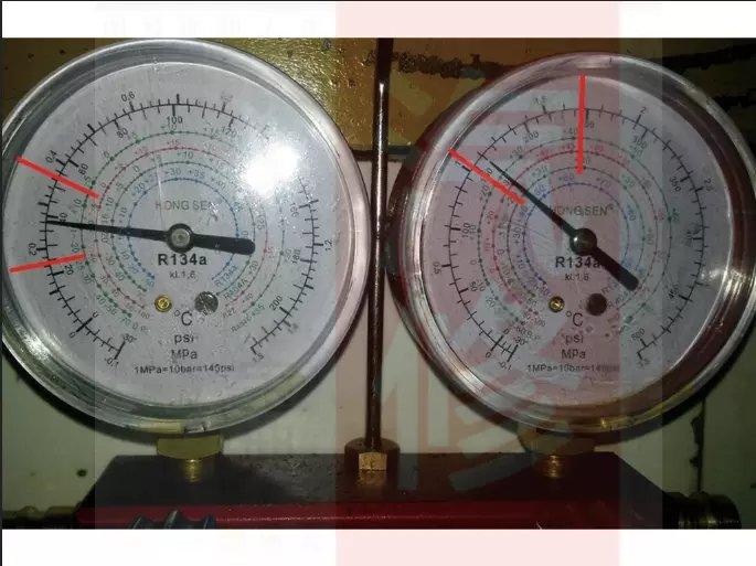 1,当用空调压力表检测到空调系统的低压比正常高,而高压比正常