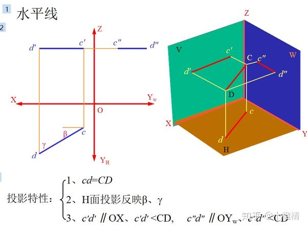 三投影面体系:v称为正面投影面,h称为水平投影面,w称为侧投影面.